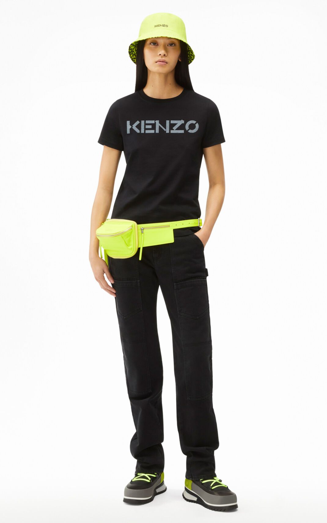 T Shirt Kenzo Logo Femme Noir | LPKA-84726